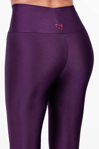 Amoureuse Leggings Prune avec trois cœurs en cristaux appliqués