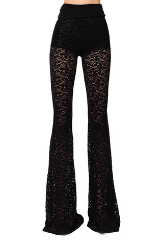 Transparence Pantalón en Pizzo de Terciopelo Elastico y Leggings Modellante Interno