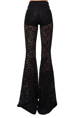 Transparence Pantalón en Pizzo de Terciopelo Elastico y Leggings Modellante Interno