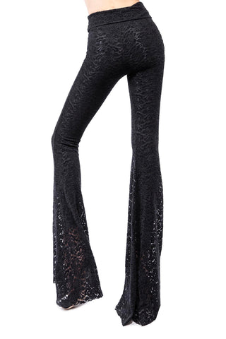 Transparence Pantalón en Pizzo de Terciopelo Elastico y Leggings Modellante Interno