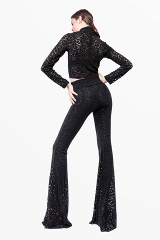 Transparence Pantalón en Pizzo de Terciopelo Elastico y Leggings Modellante Interno