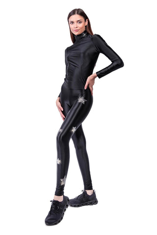 Lunis Diamond Leggings in Lycra Setata con Cristalli Hematite e Argento