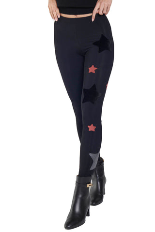Leggings Cascata di Stelle in lycra felpata Stelle Nere e Rosa Antico
