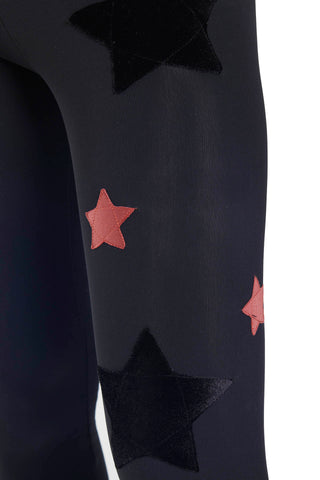 Leggings Cascata di Stelle in lycra felpata Stelle Nere e Rosa Antico